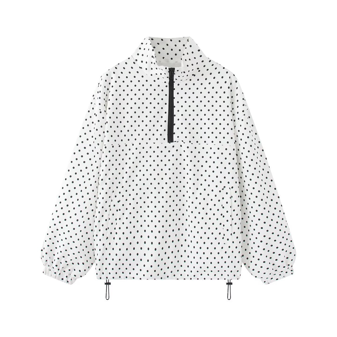 Damen Gepunkteter leichter Anorak mit Halbzip, Kängurutasche und Kordelzug Echo Archiv
