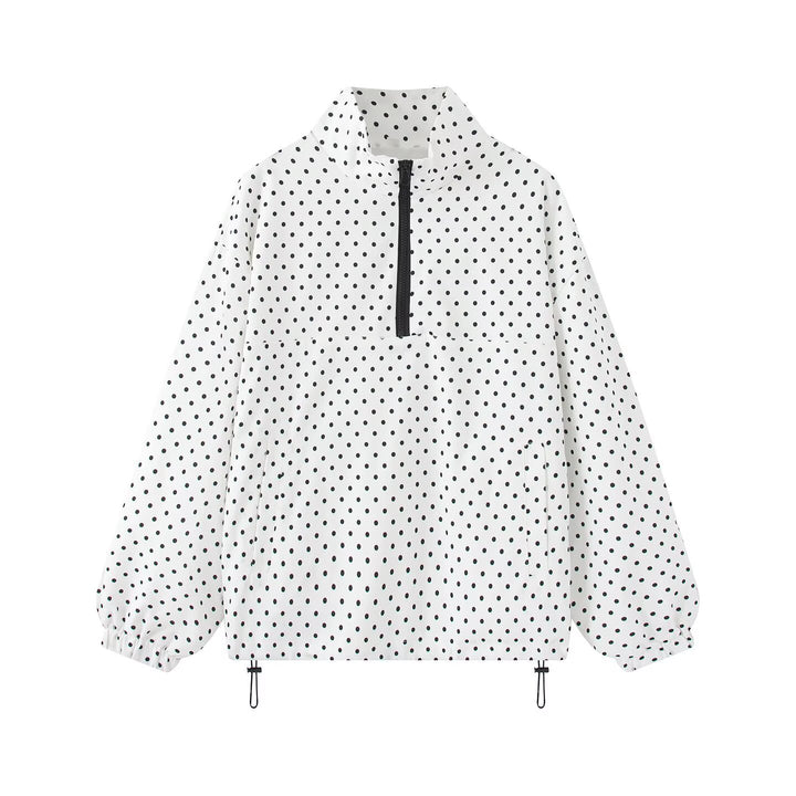 Damen Gepunkteter leichter Anorak mit Halbzip, Kängurutasche und Kordelzug Echo Archiv
