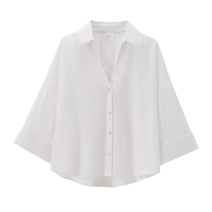 Damen Oversize Viskose-Hemdbluse mit dreiviertelärmeln und verlängertem Rückensaum Echo Archiv