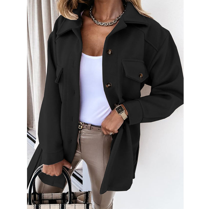 Damen Shacket Hemdjacke aus strukturierter WEchoarchivware mit Pattentaschen Echoarchiv
