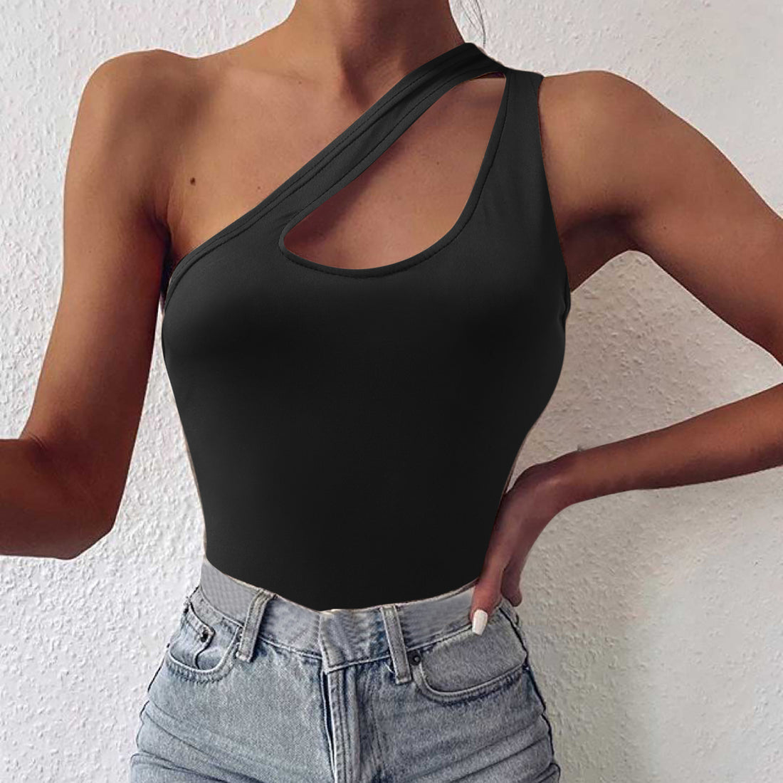 Damen asymmetrisches Bodysuit mit modischem Cut-Out – Bodéline