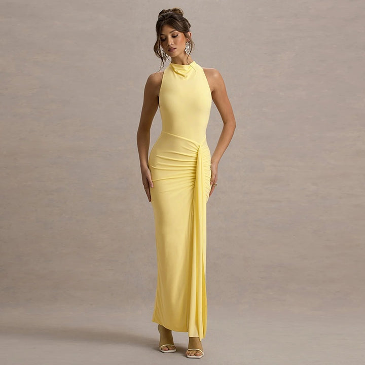 Damen Elegantes Maxikleid mit hochgeschlossenem Design und raffinierter Drapierung Echo Archiv