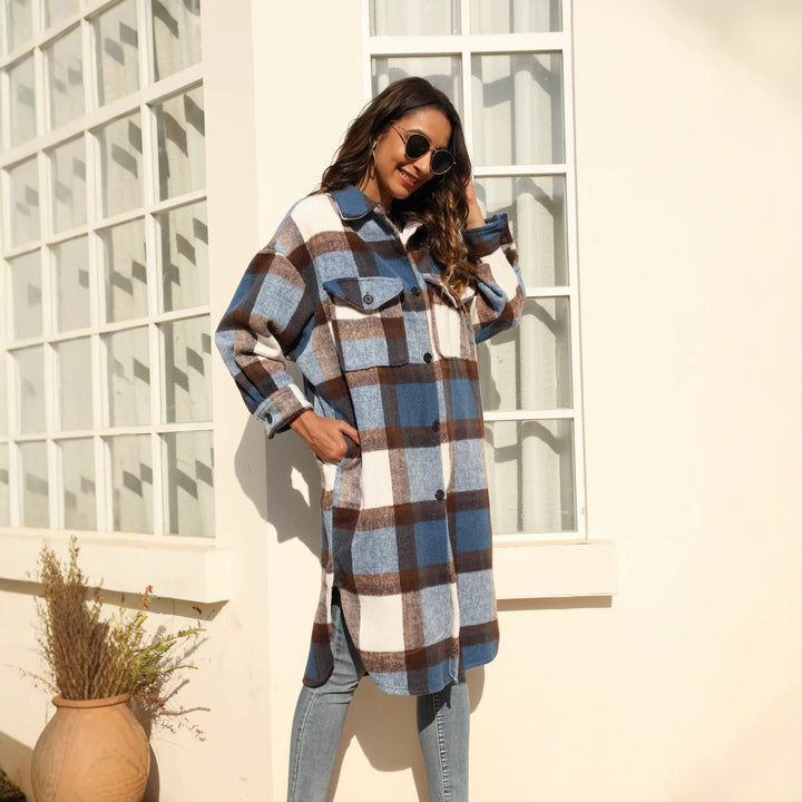 Damen Longline-Karo-Hemdjacke mit aufgesetzten Taschen Echo Archiv