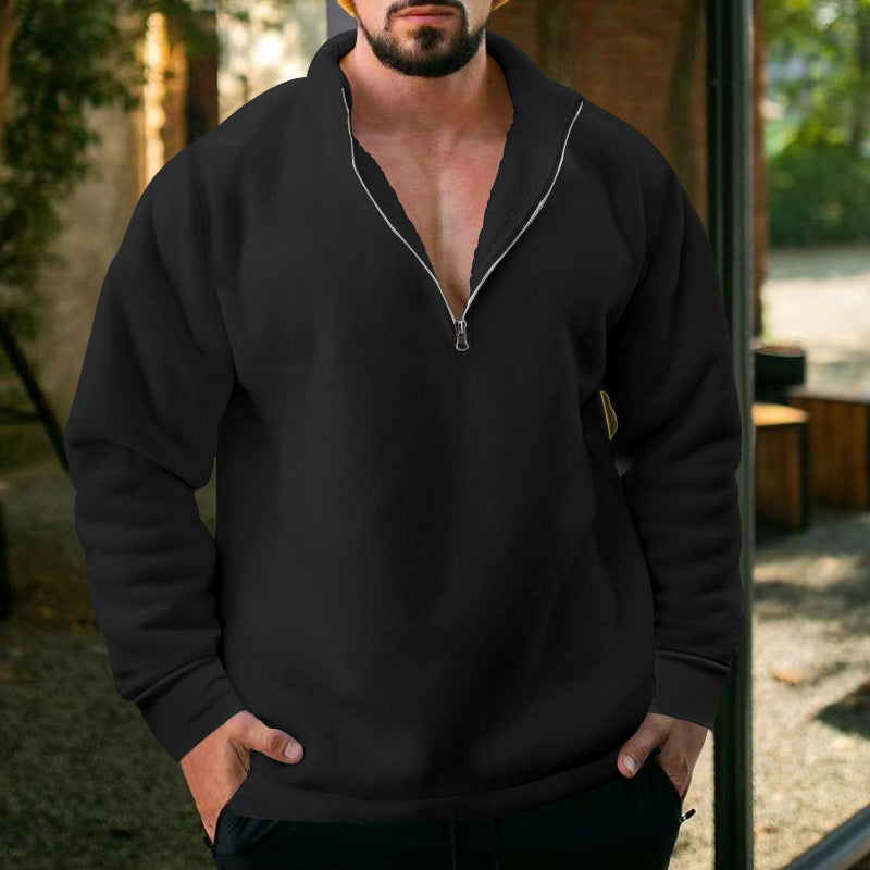 Herren bequemer Stehkragen Pullover mit kurzer Reißverschlussöffnung Echoarchiv