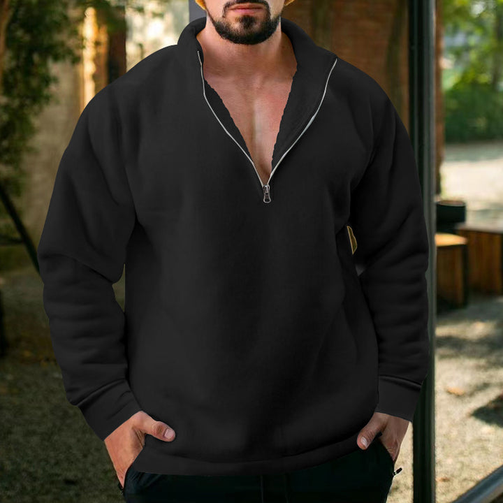 Herren bequemer Stehkragen Pullover mit kurzer Reißverschlussöffnung Echoarchiv
