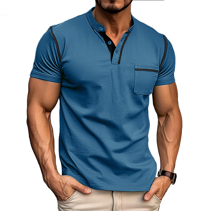 Herren modisches Polohemd mit Henley-Ausschnitt und Brusttasche Echoarchiv