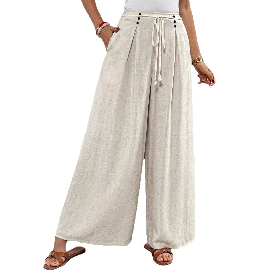 Damen Weit geschnittene Leinenhose mit verstellbarem Bund Echo Archiv