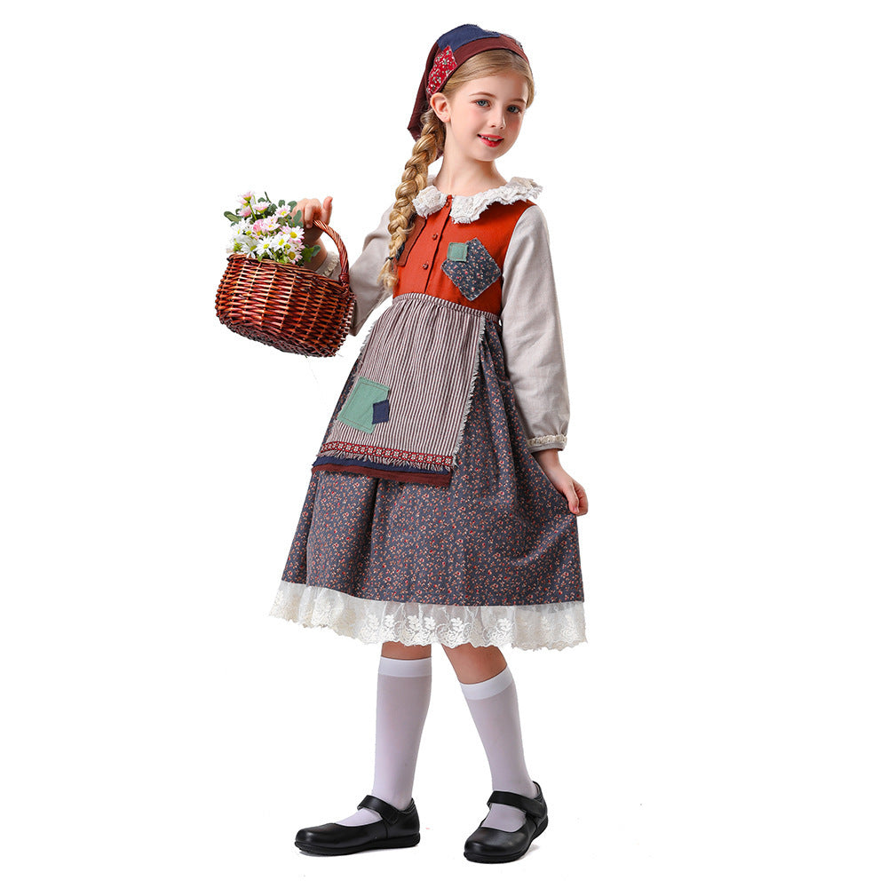 Damen nan vintageinspiriertes Rüschenkleid mit abnehmbarer Schürze und Spitzenbesatz Echo Archiv
