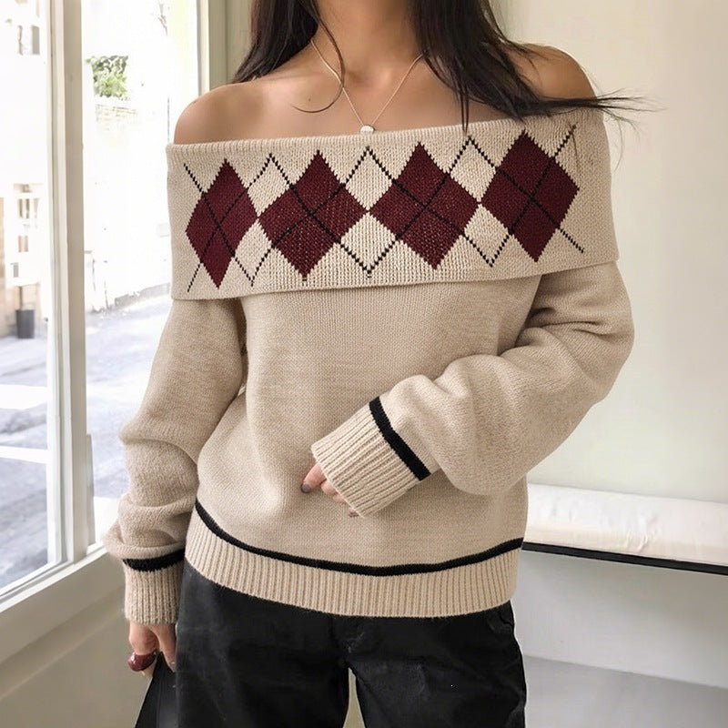 Damen Lässiger Strickpullover mit Off-Shoulder Design Echo Archiv