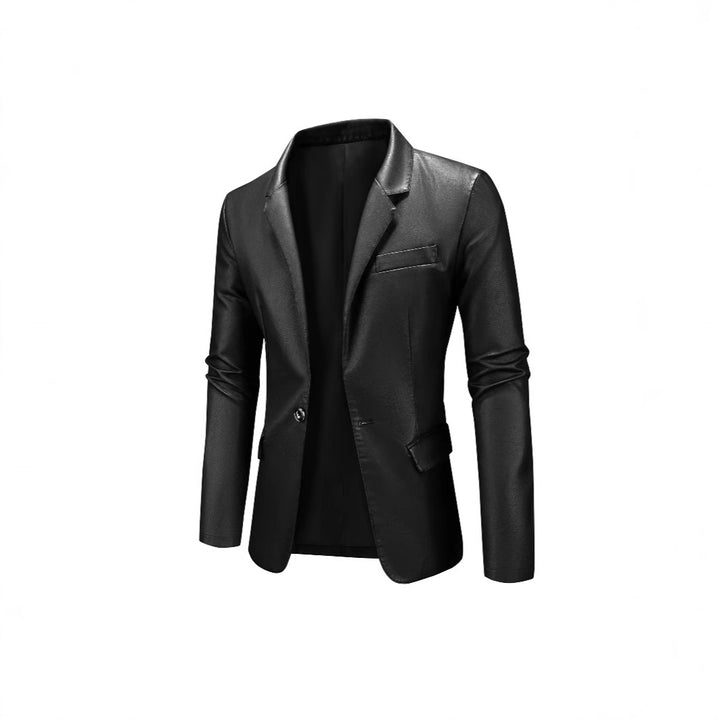 Herren Slim-Fit Ledersakko mit Ein-Knopf, klassischem Revers und Pattentaschen Echo Archiv