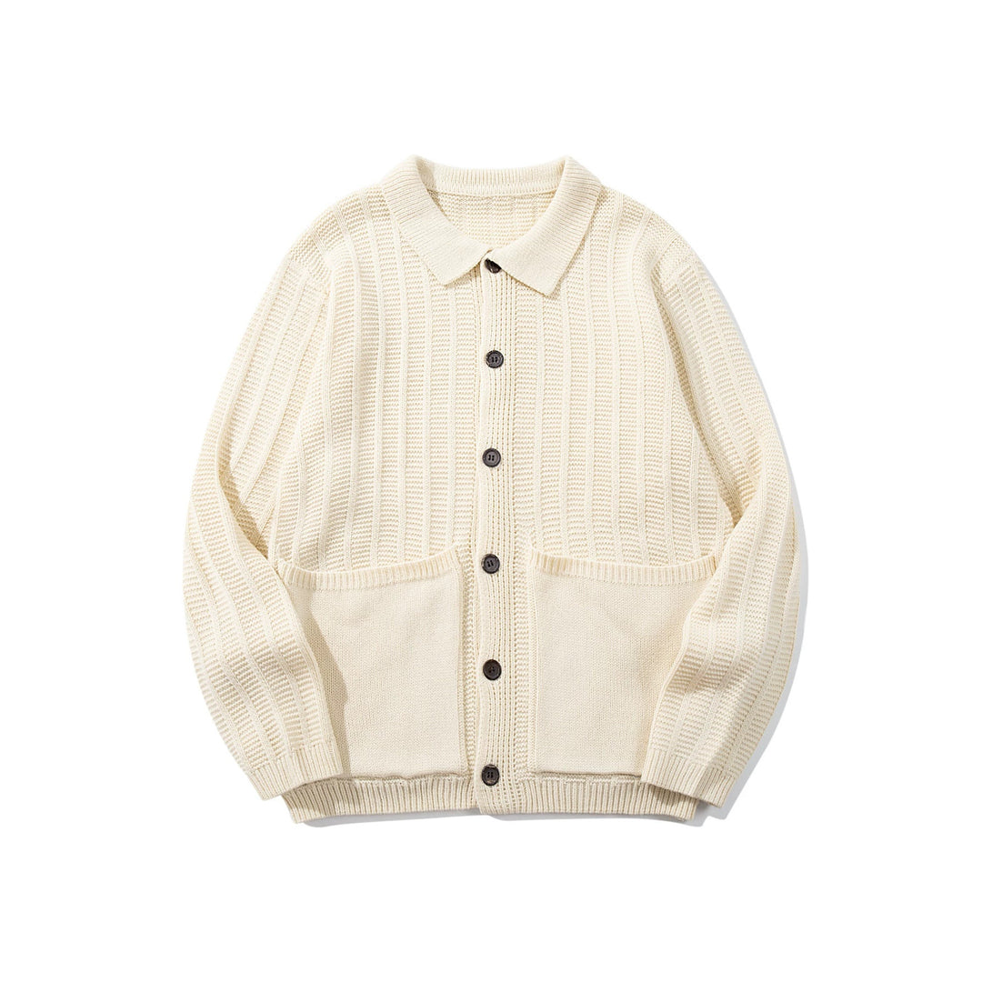 Unisex Strukturiertes Strickcardigan mit Hemdkragen und aufgesetzten Taschen Echoarchiv