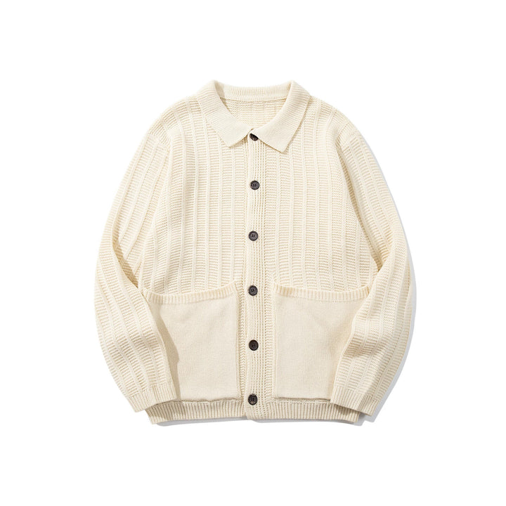 Unisex Strukturiertes Strickcardigan mit Hemdkragen und aufgesetzten Taschen Echoarchiv