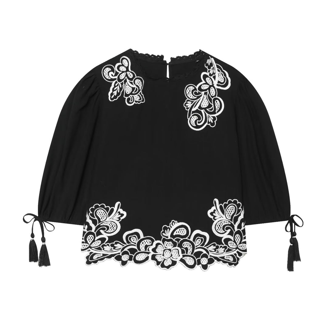 Damenbluse mit floraler Spitze und Volantärmeln Echo Archiv