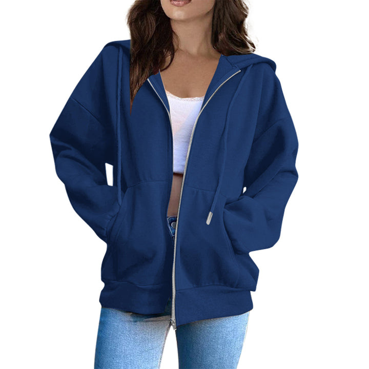 Damen oversized Kapuzenjacke mit durchgehendem Reißverschluss, Kängurutaschen und weichem Innenfutter – Célinea
