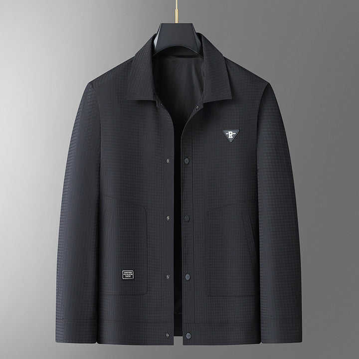 Herren Leichte strukturierte Coach-Jacke im Overshirt-Stil mit Druckknopfleiste und aufgesetzten Taschen Echo Archiv