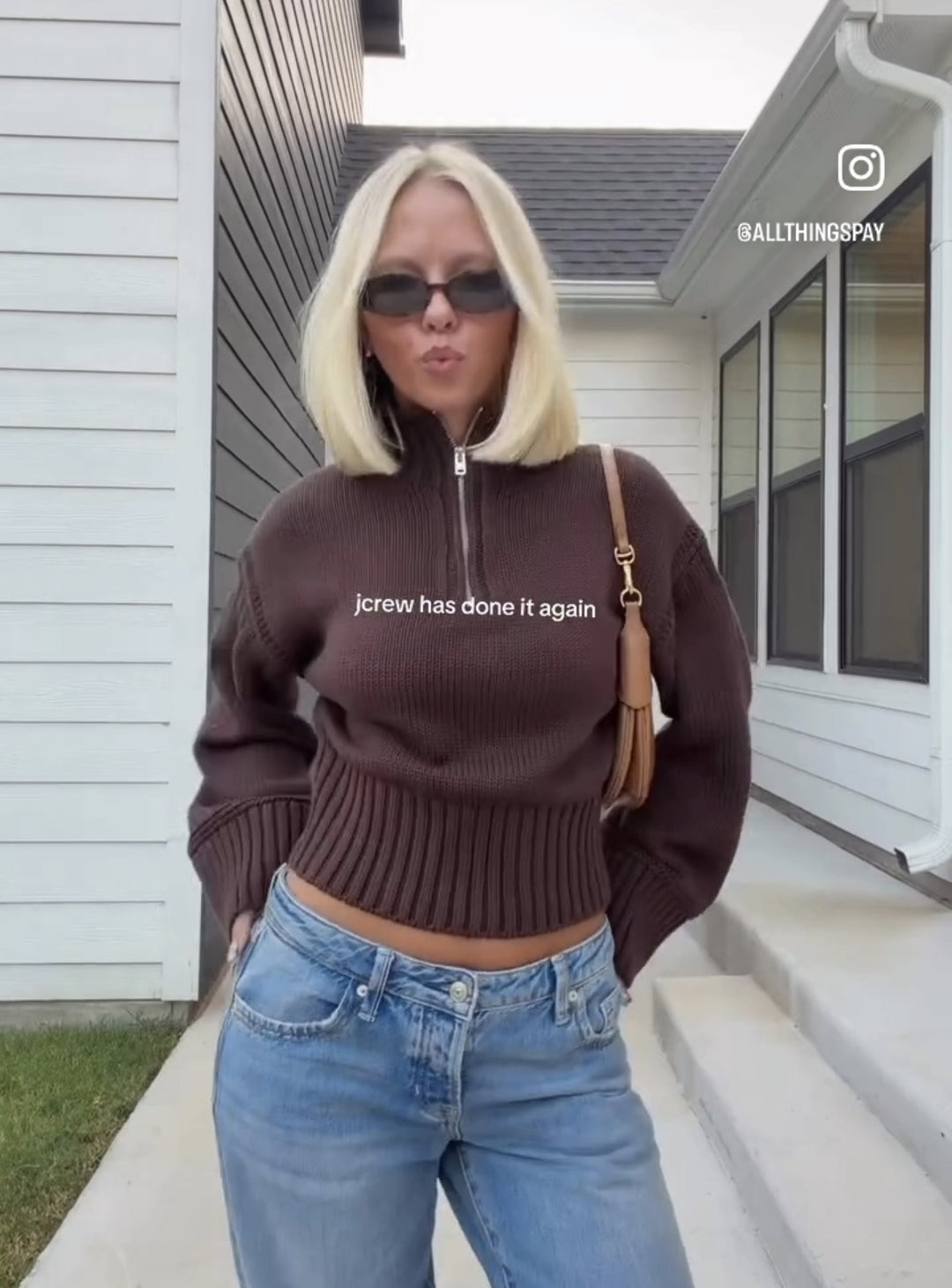 Damen Cropped Strickpullover mit halbem Reißverschluss, Stehkragen und Ballonärmeln Echo Archiv