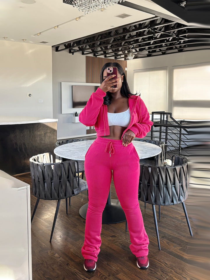 Damen nan kurz geschnittenes Zip-Hoodie und Highwaist-Jogginghose-Set mit Kordelzug und leicht gerafften Knöchelabschlüssen Echo Archiv