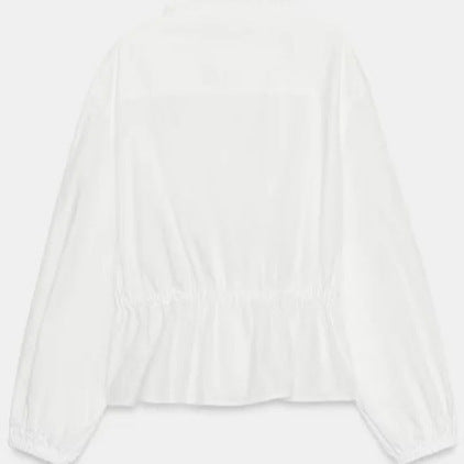 Damen Romantische Baumwoll‑Rüschenbluse mit Highneck, Kordelzugtaillierung und Volant‑Saum Echo Archiv