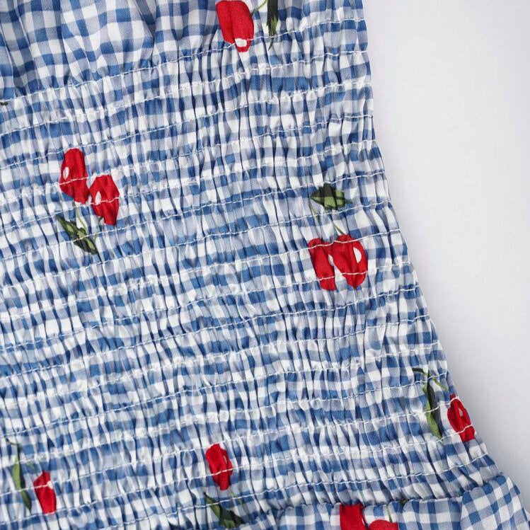Damen Bluse mit floralem Karo-Muster und Rüschensaum Echo Archiv