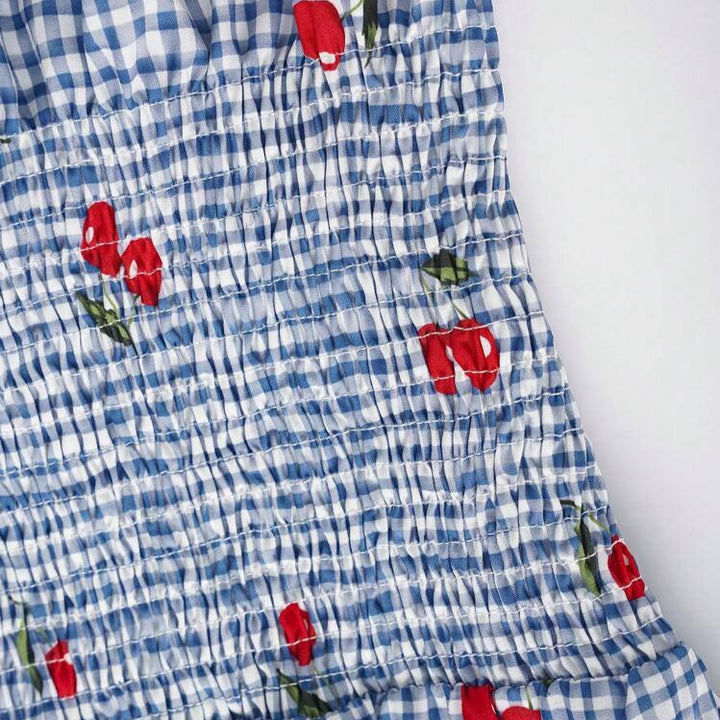 Damen Bluse mit floralem Karo-Muster und Rüschensaum Echo Archiv
