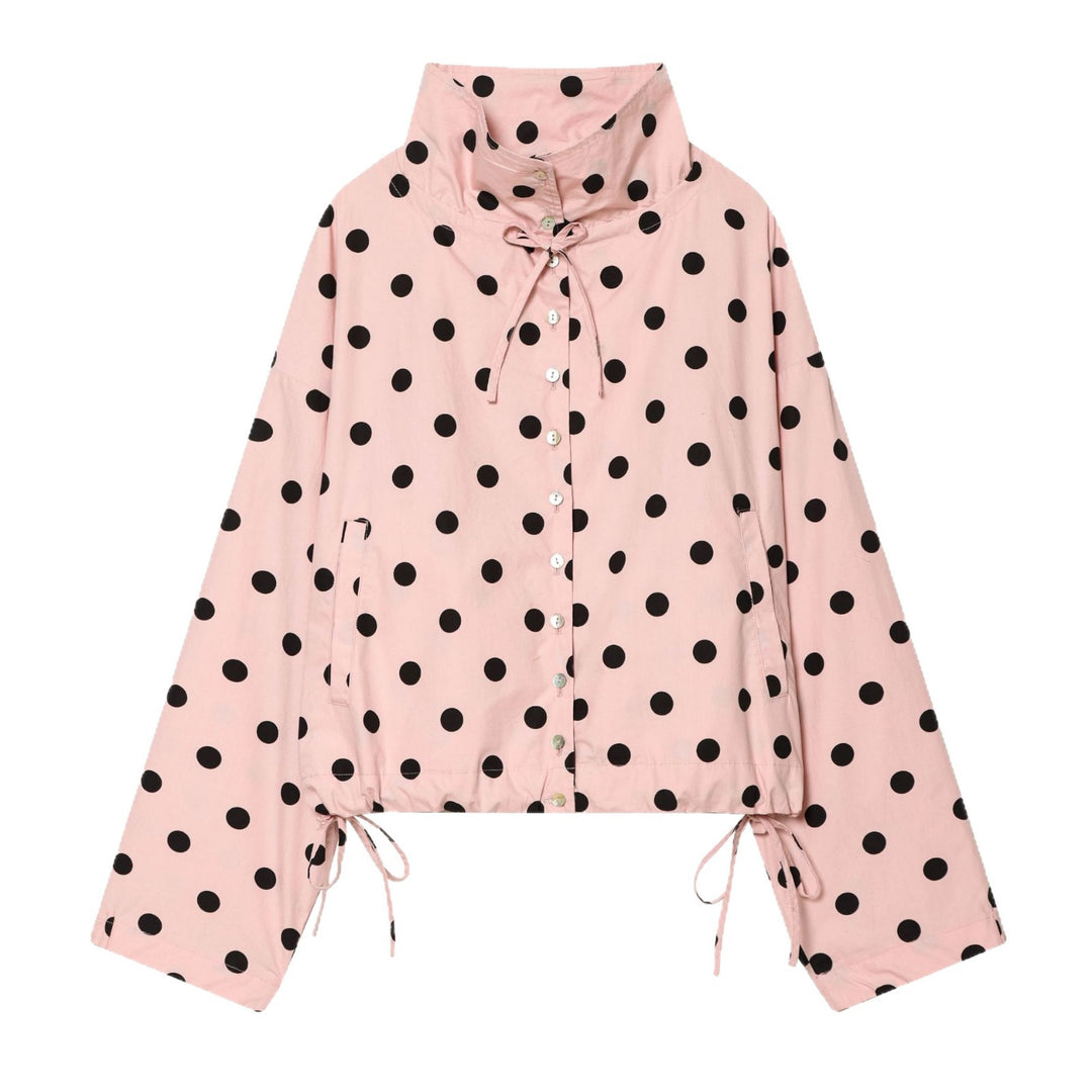 Damen Cropped-Übergangsjacke im Polka‑Dot‑Design mit kastiger Silhouette und Kapuze Echoarchiv