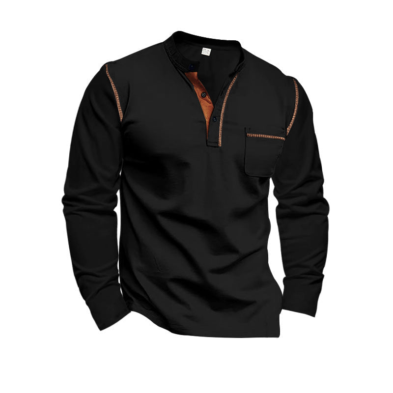 Herren Langarm-Henley-Shirt mit modernem Kragen und praktischer Brusttasche Echoarchiv