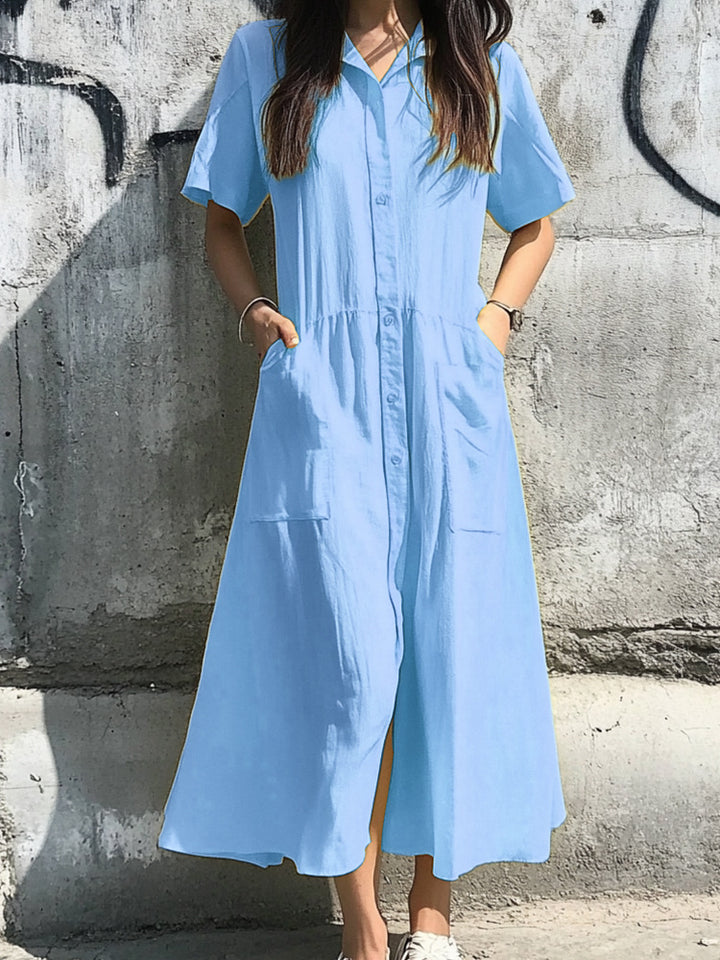 Damen Midi-Kleid mit Knopfleiste und praktischen Taschen Echo Archiv