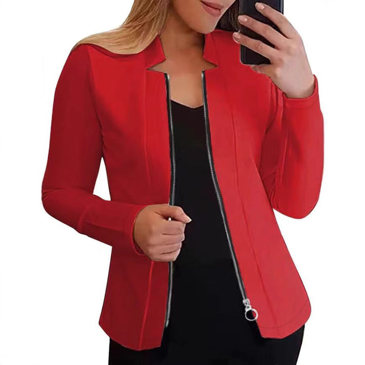 Damen Taillierter Scuba‑Blazer mit Stehkragen und durchgehendem Reißverschluss – Valéne
