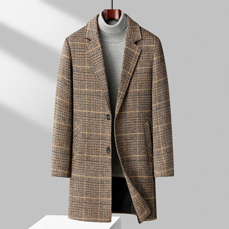 Herren Karierter Wollmix-Kurzmantel mit schlanker Silhouette und Reverskragen Echo Archiv