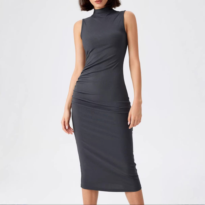 Damen elegantes Midi-Kleid mit figurbetontem Schnitt und hohem Kragen Echo Archiv