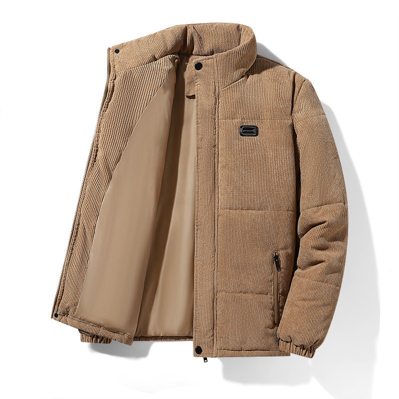 Herren gepolsterte Cordjacke mit hohem Stehkragen, gepolsterter Isolierung und Reißverschlusstaschen – Taviero