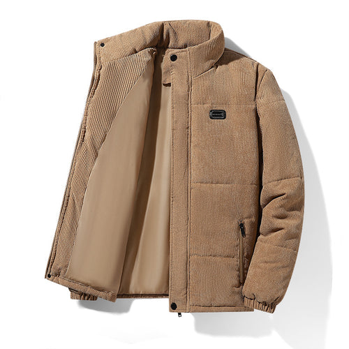 Herren gepolsterte Cordjacke mit hohem Stehkragen, gepolsterter Isolierung und Reißverschlusstaschen – Taviero