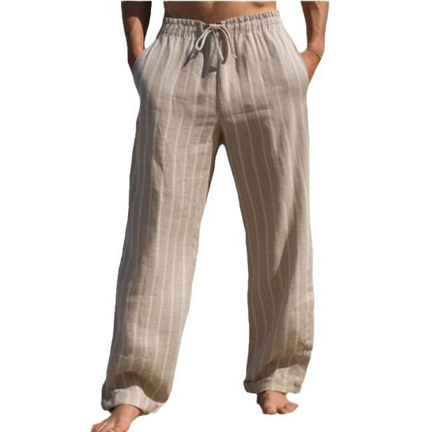 Herren lässige Leinenhose mit elastischem Bund und seitlichen Taschen Echoarchiv