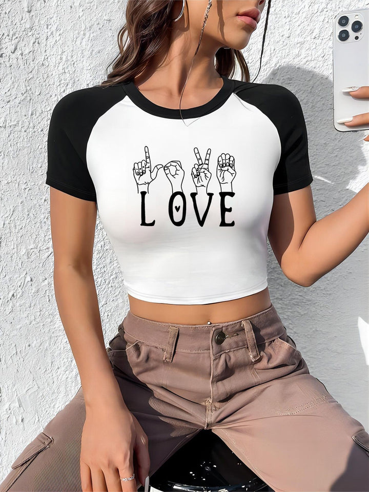 Damen Crop-Top mit motivierendem Schriftzug und lässigem Schnitt Echo Archiv