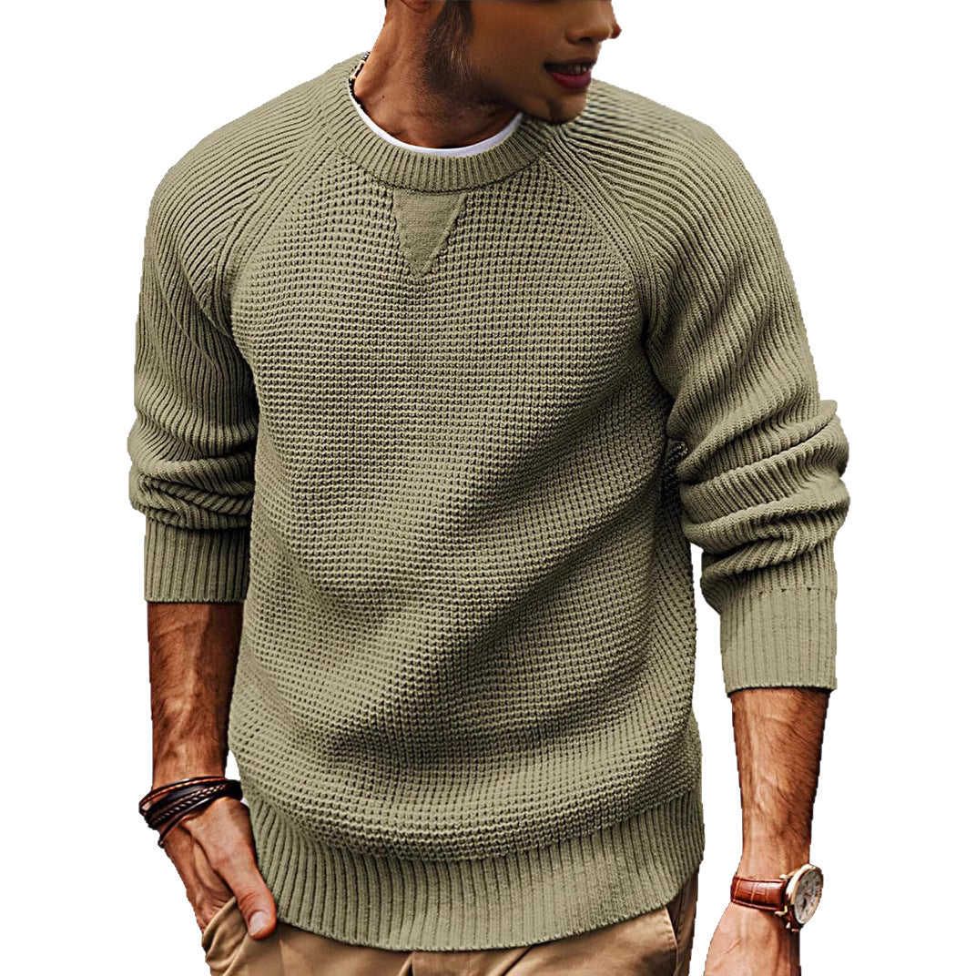 Herren lässiger Strickpullover mit strukturiertem Gewebemuster und Rundhalsausschnitt Echoarchiv