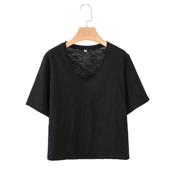 Damen V-Ausschnitt T-Shirt aus hochwertiger Baumwolle mit lässigem Schnitt Echo Archiv