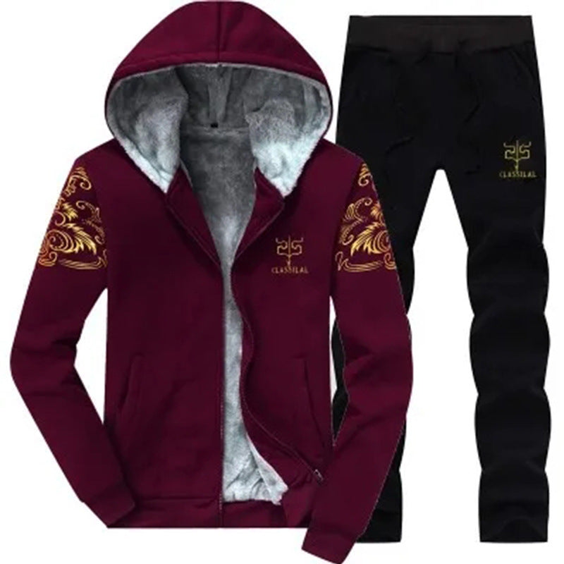 Herren Gefüttertes Freizeit-Trainingsanzug-Set mit Teddyfutter und Kapuzenjacke – Cavarno
