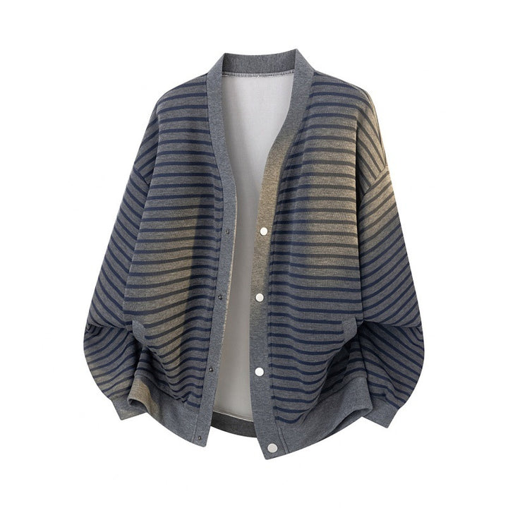Damen Oversize-Streifencardigan mit Druckknopfleiste, Eingrifftaschen & Raglanärmeln Echoarchiv