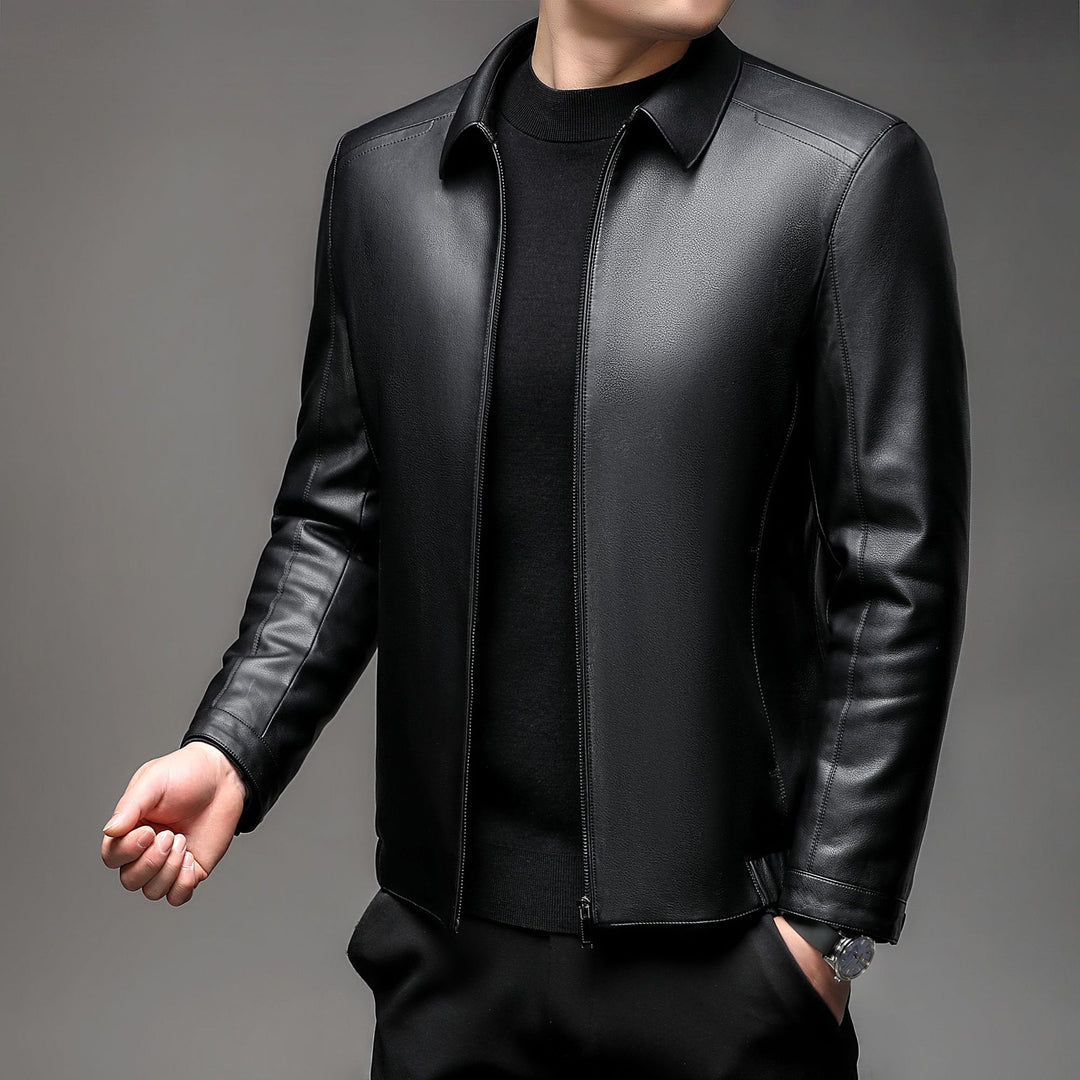 Herren Lederblouson mit wärmendem Fellfutter, Hemdkragen und Reißverschluss Echo Archiv
