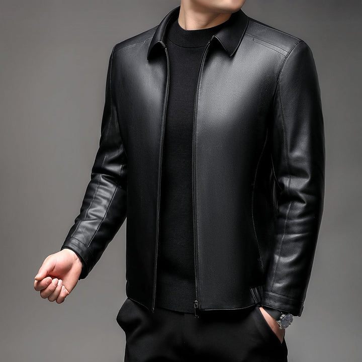 Herren Lederblouson mit wärmendem Fellfutter, Hemdkragen und Reißverschluss Echo Archiv