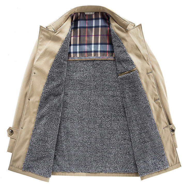 Herren Moderner Kurzmantel im Trench-Look mit kariertem Innenfutter und Utility-Taschen Echoarchiv