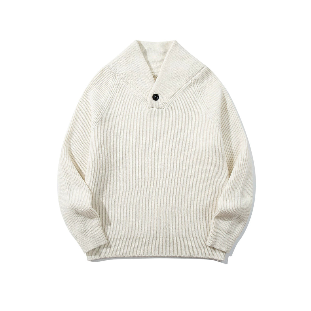 Unisex Gerippter Shawlkragen-Pullover mit Ein-Knopf-Detail Echoarchiv