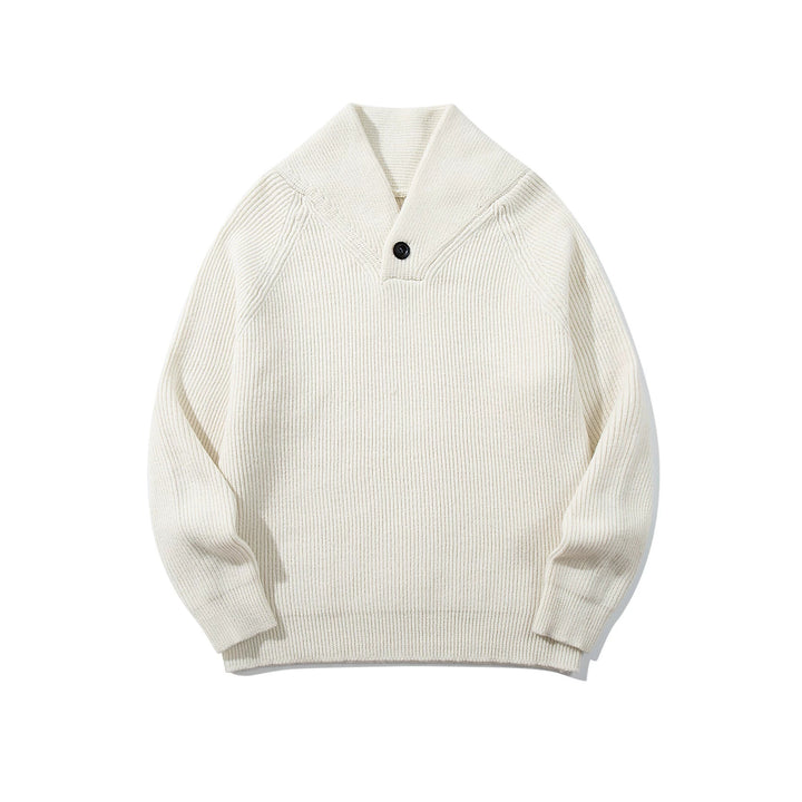 Unisex Gerippter Shawlkragen-Pullover mit Ein-Knopf-Detail Echoarchiv