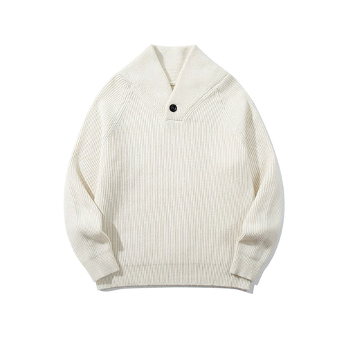 Unisex Gerippter Shawlkragen-Pullover mit Ein-Knopf-Detail Echoarchiv
