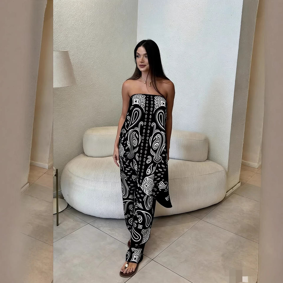 Damen lässiger Jumpsuit mit weitem Schnitt und stylischem Muster Echo Archiv
