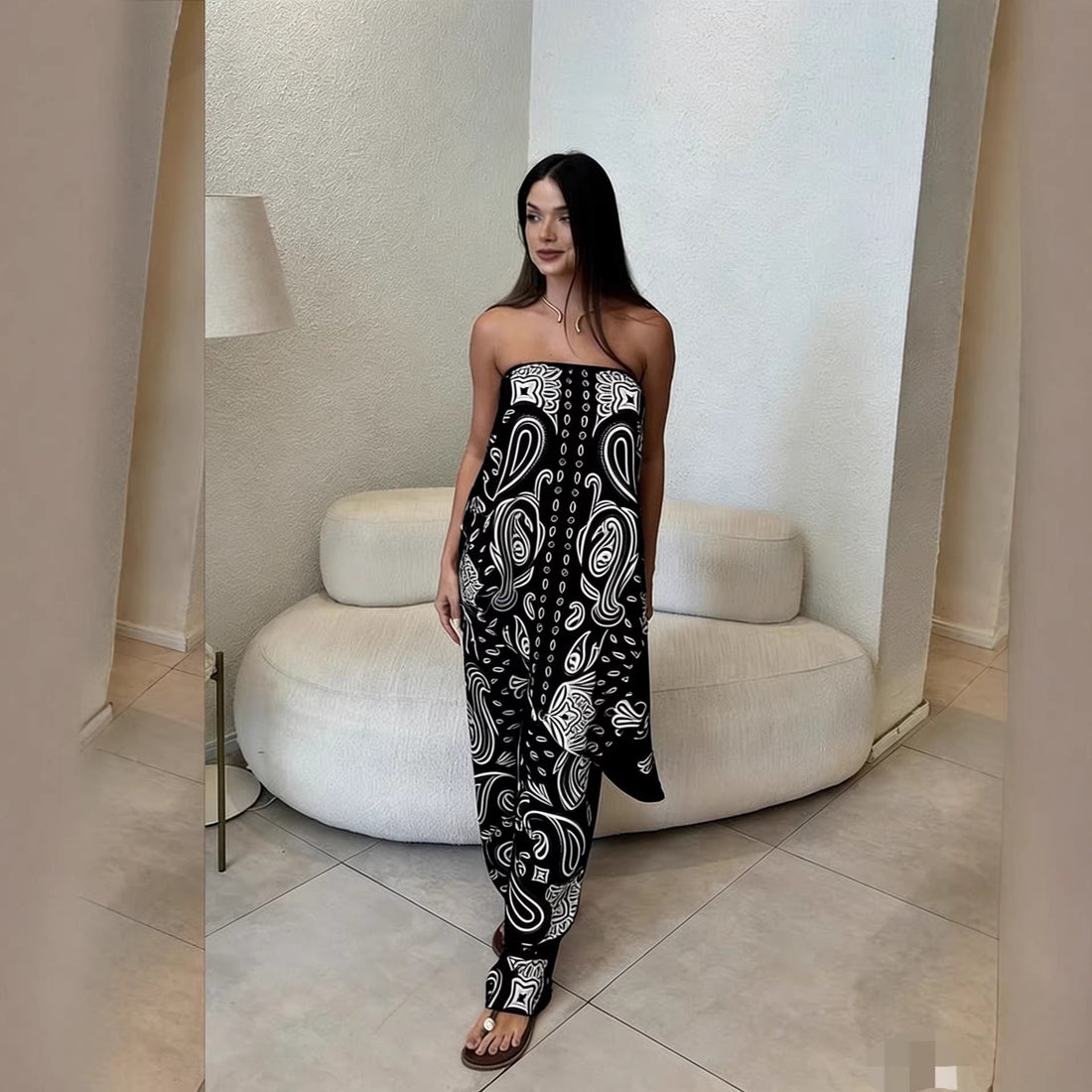 Damen lässiger Jumpsuit mit weitem Schnitt und stylischem Muster – Solévia