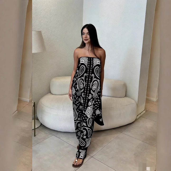 Damen lässiger Jumpsuit mit weitem Schnitt und stylischem Muster Echo Archiv