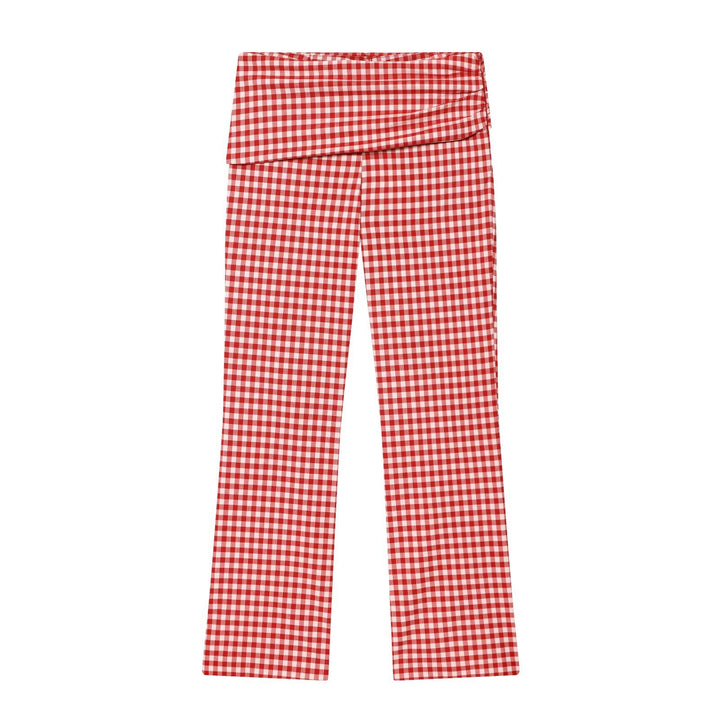 Damen Highwaist Karierte Hose mit Umschlagbund und weitem Bein Echo Archiv