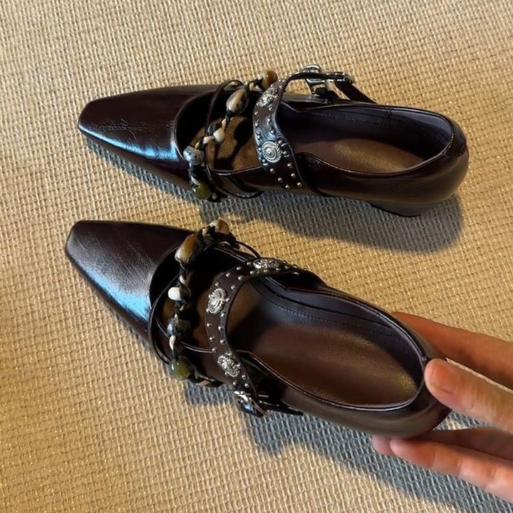 Damen Verzierten Loafer‑Mules mit quadratischer Zehenpartie und Perlenriemen – Lioré