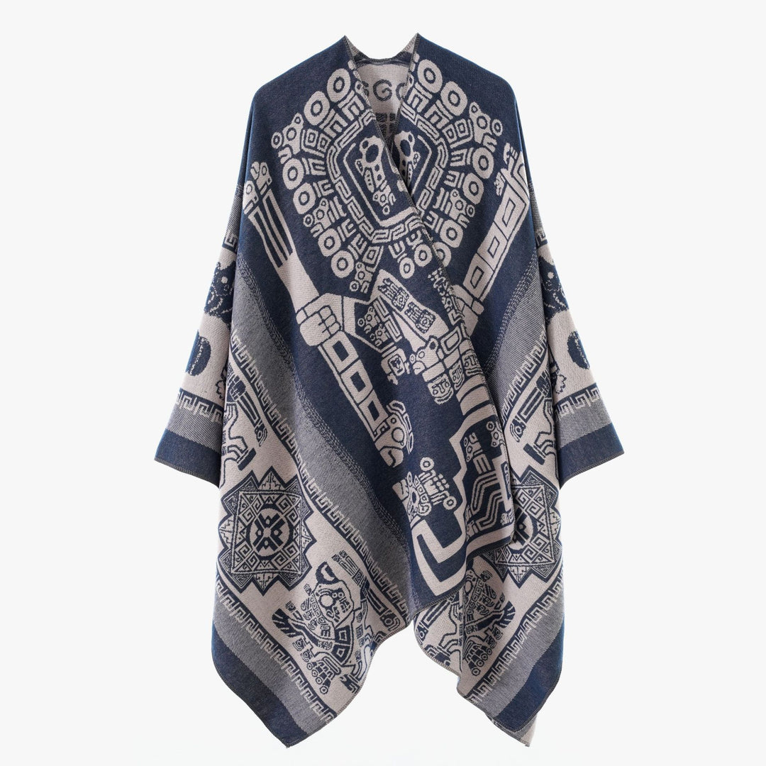 Damen Oversize-Jacquardponcho im Kimono-Stil mit grafischem Medaillonmotiv – Avérine
